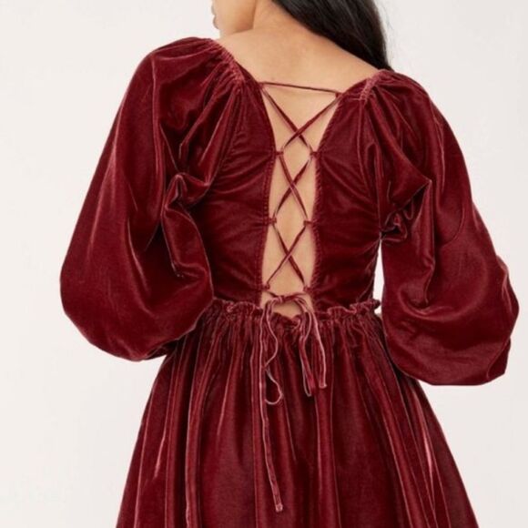 NWTGS Free People Daphne Velvet Mini Dress with Corset Back in Roan Rouge - Picture 5 of 13